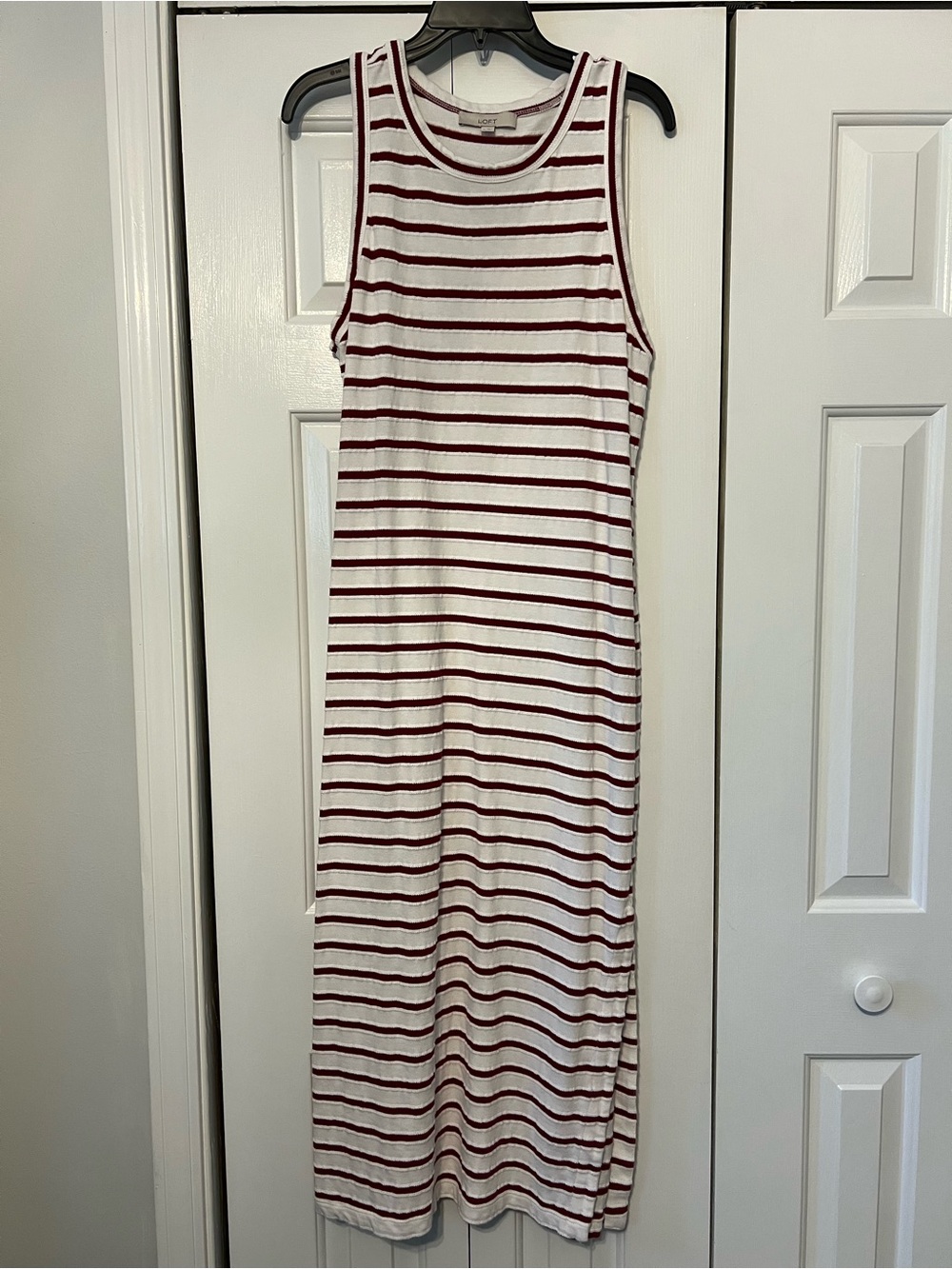 LOFT Sleeveless Striped Maxi Dress - White & Red